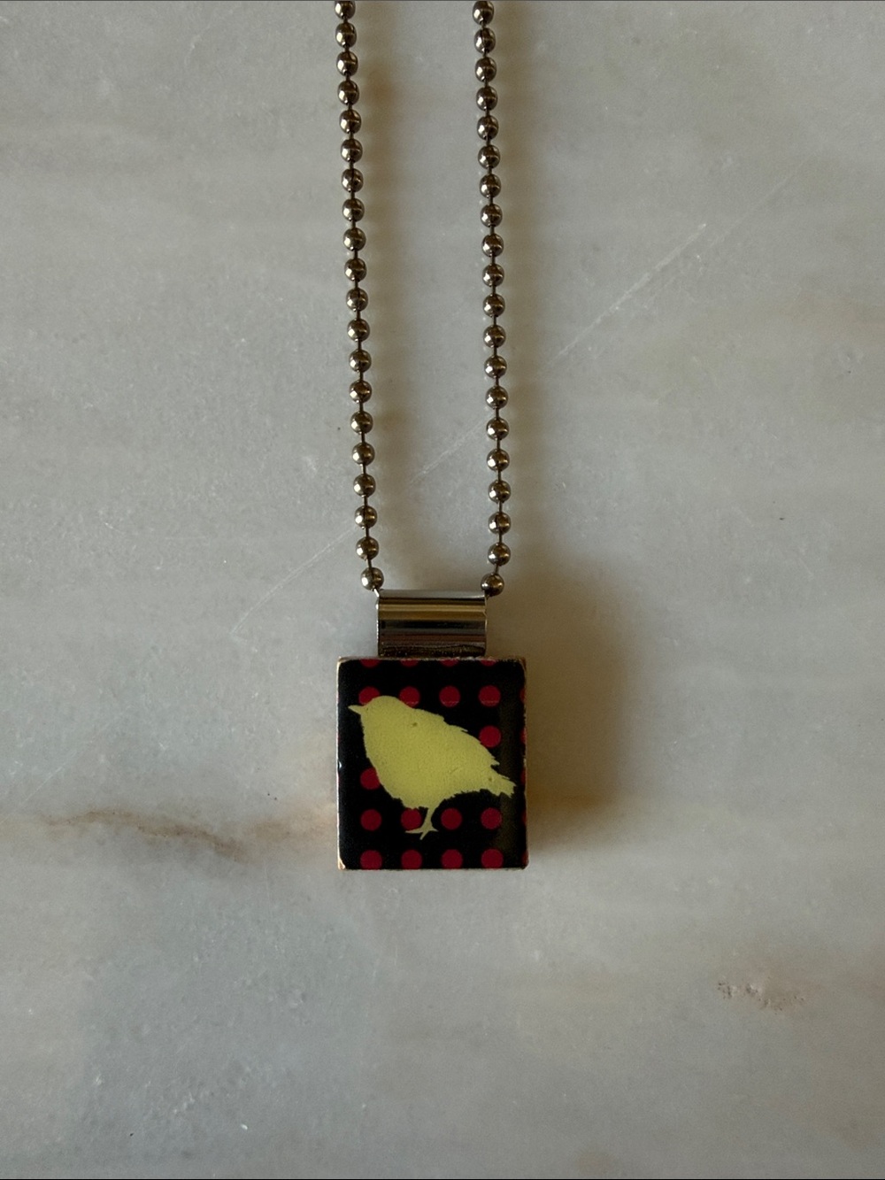 Handcrafted Yellow Bird Pendant Necklace - Silver Chain